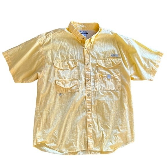 Columbia PFG Yellow Fishing Button Front Short Sleeve Shirt Vented Men's size XL - Picture 1 of 9